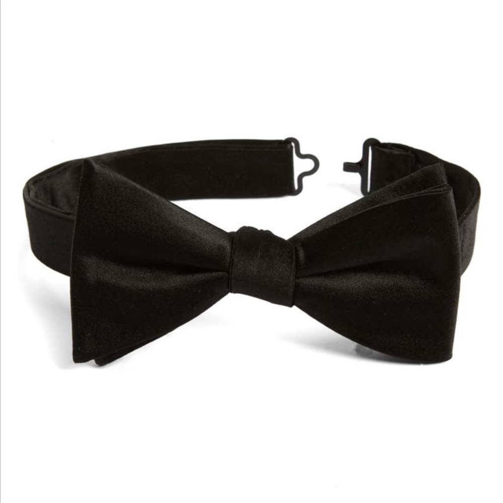 NORDSTROM MENS SILK SATIN PRE-TIED BOW TIE BLACK NWOT - Picture 5 of 13
